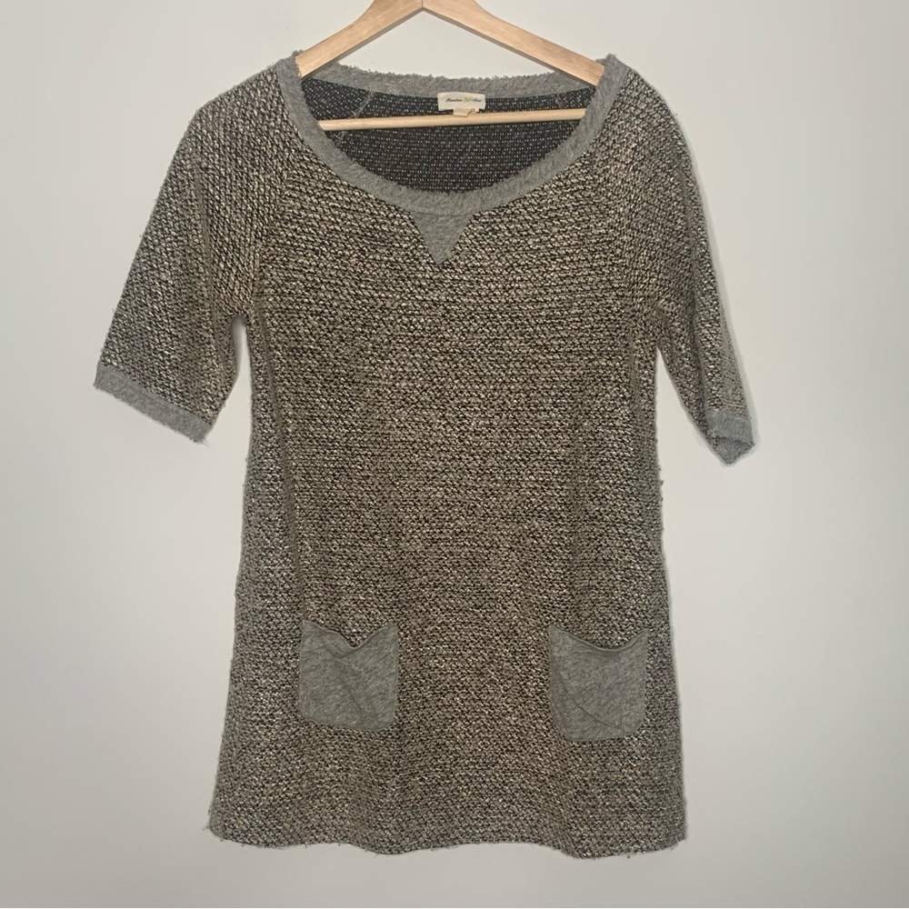 Anthropologie Meadow Rue Crew Neck Tunic Front Pocket Knit Pullover Size Small